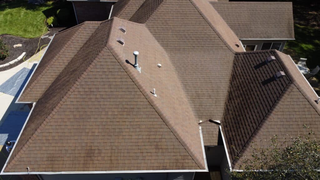 Roof cleaning results on a home in the Inverness Lakes neighborhood of Fort Wayne Indiana